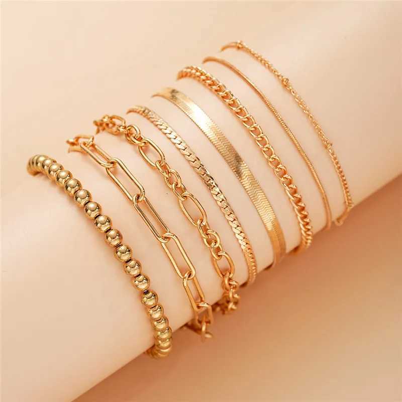 8Pcs Cuban Chain Twisted Rope Chain Bracelet for Men and Women Hip Hop Punk Gold Color Beads Fashion Jewelry Gifts XJ250715