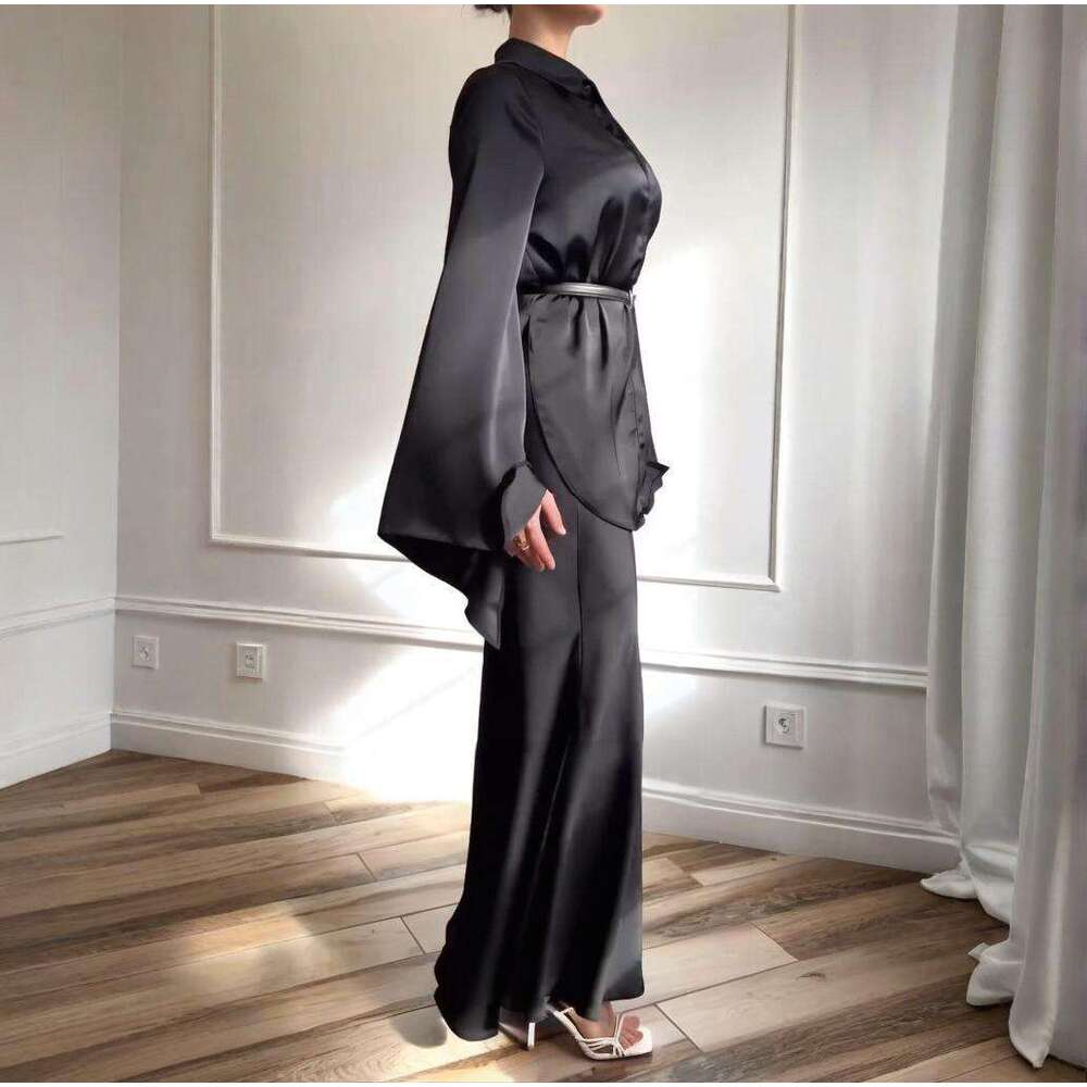 Spring New Women's Solid Color Long Sleeve Jacket Waist-Cinching Half Dress Set For Women B5