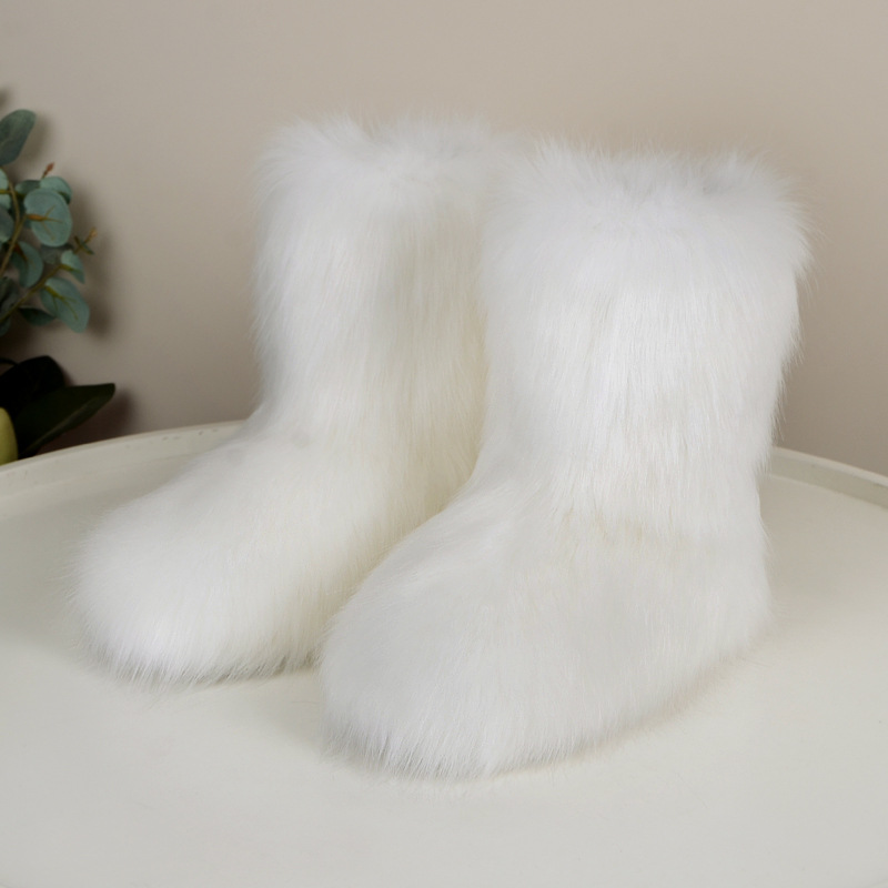 Free shipping designer fashion plus size European and American fur snow boots winter warm women shoes black