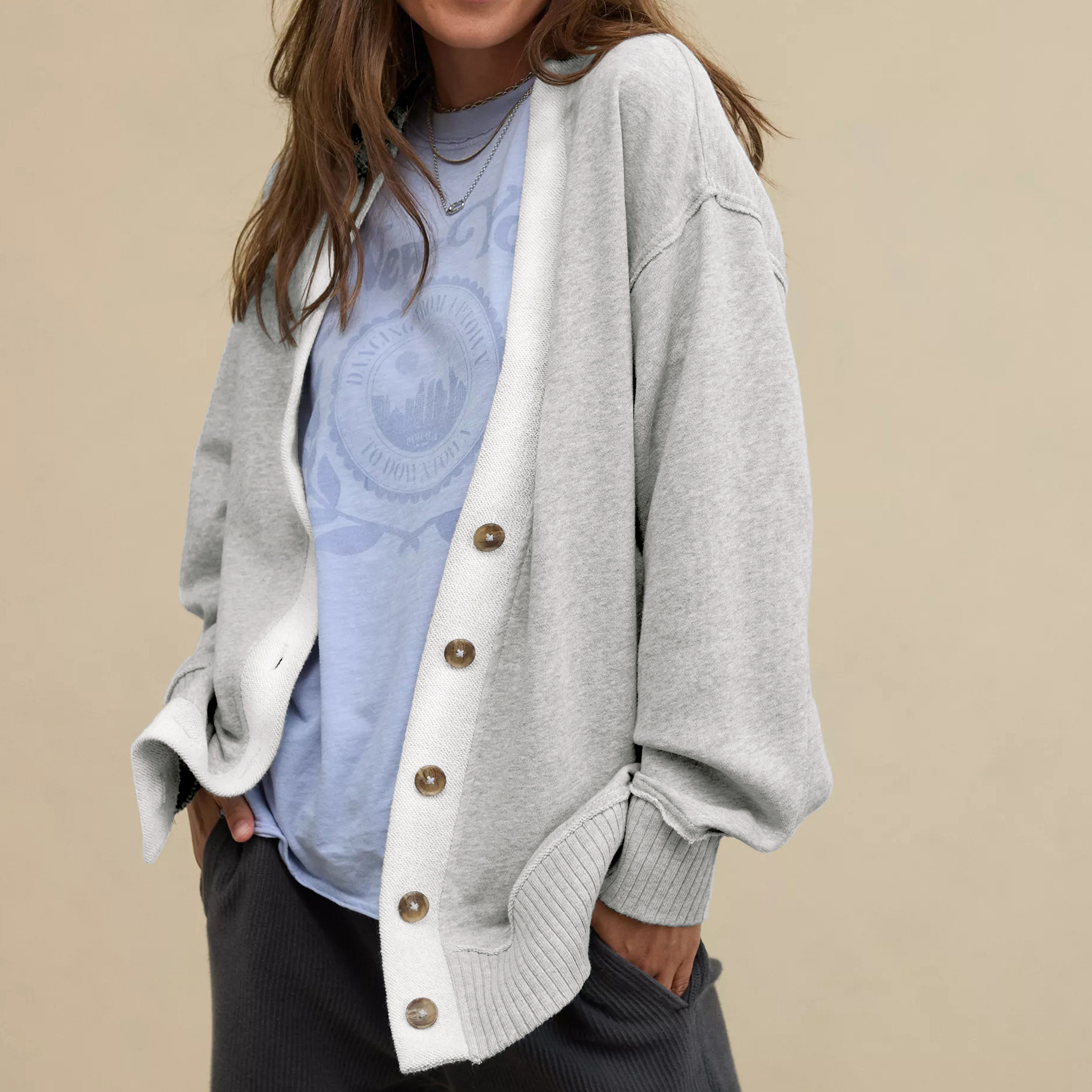 Free shipping designer coat for women Knitted cardigan button contrasting sweatshirt loose autumn and winter lazy jacket for women