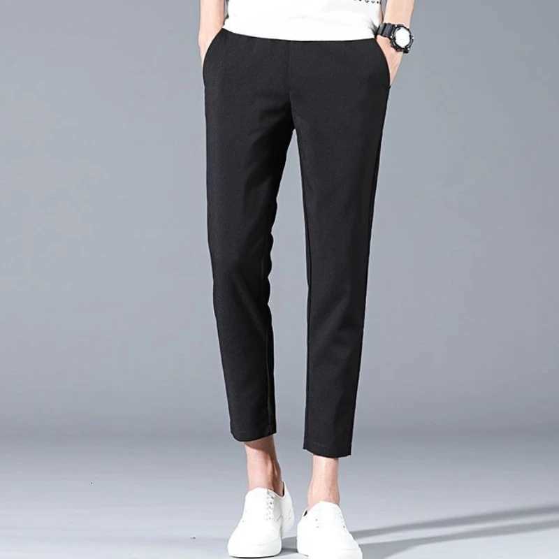 Blue Straight Slim Fit Thin Mens 9 Cropped Suits Pants Casual Korean Reviews Many Summer 2025 New Work Wear Male Suit Trousers W250715