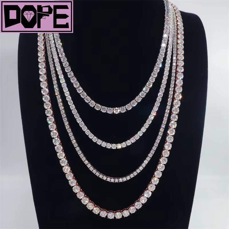 Ready to Ship Moissanite Tennis Necklace 925 Sterling Silver 4mm 5mm 6mm Iced Out Moissanite Tennis Chain