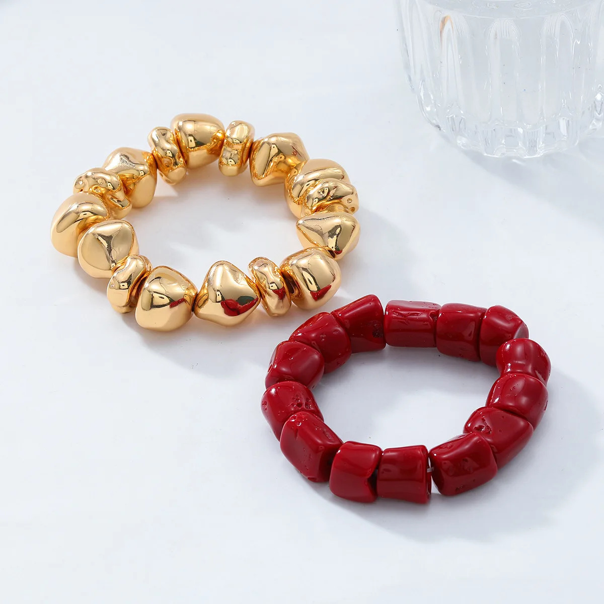 ZAA Exaggerated Summer Vacation Style Red Coral Bracelet 3-Piece Set 250711