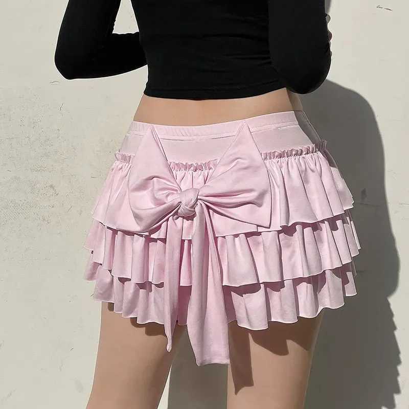 Bow Sweet A-Line Skirts Women Sexy Slim Low-Waist Casual Mini Skirts Y2K Female Summer Fashion Streetwear All-Match Pink Skirts R250728