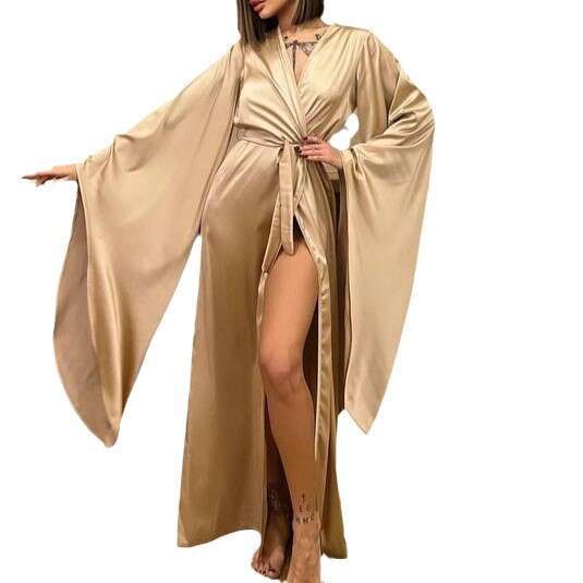 Summer Women's Long Sleeve Solid Color Slit Waist Fashionable Dress B5