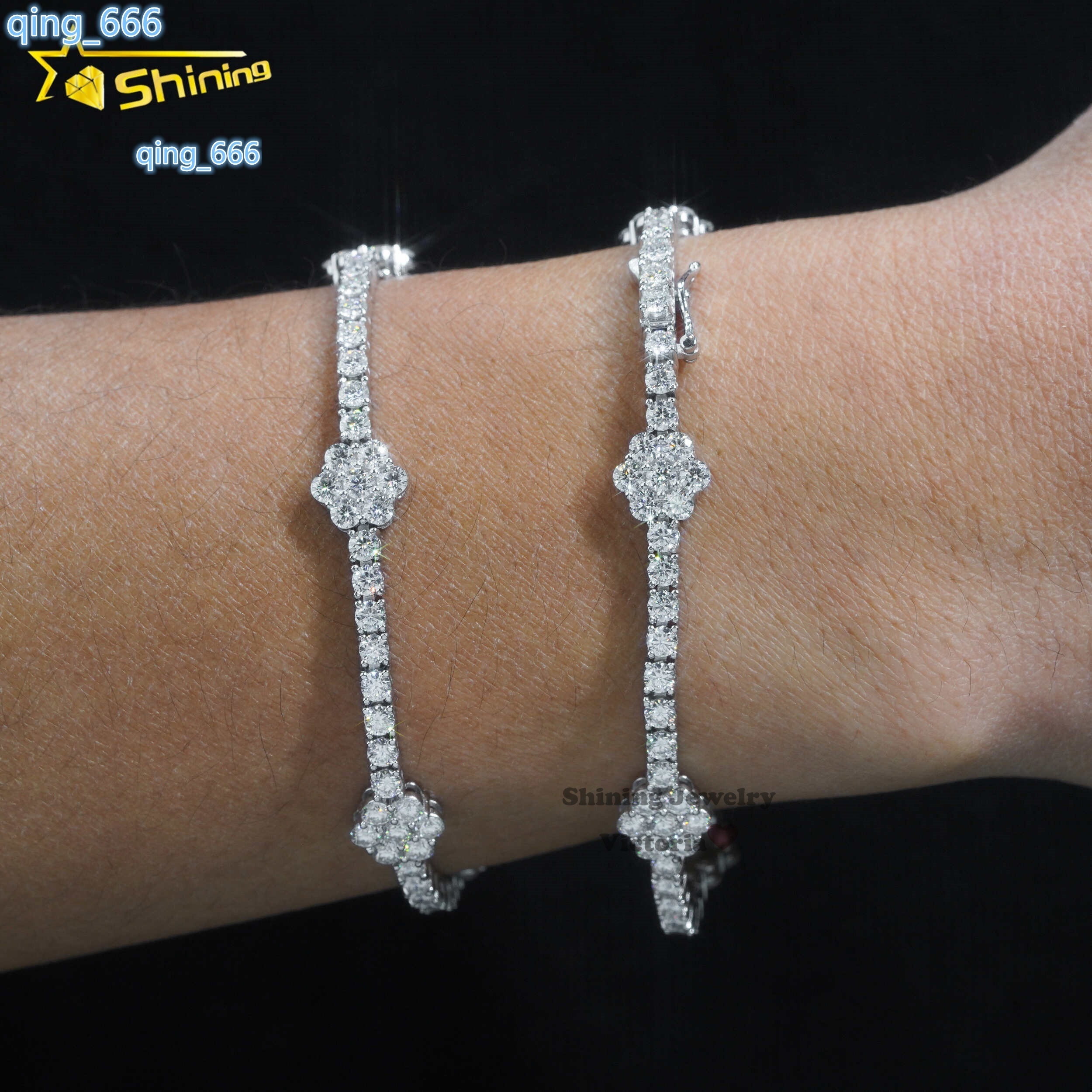 Fine Jewelry Flower Design GRA Certificated 925 Sterling Silver Tennis Bracelet 3mm Vvs Moissanite Tennis Chain Necklace