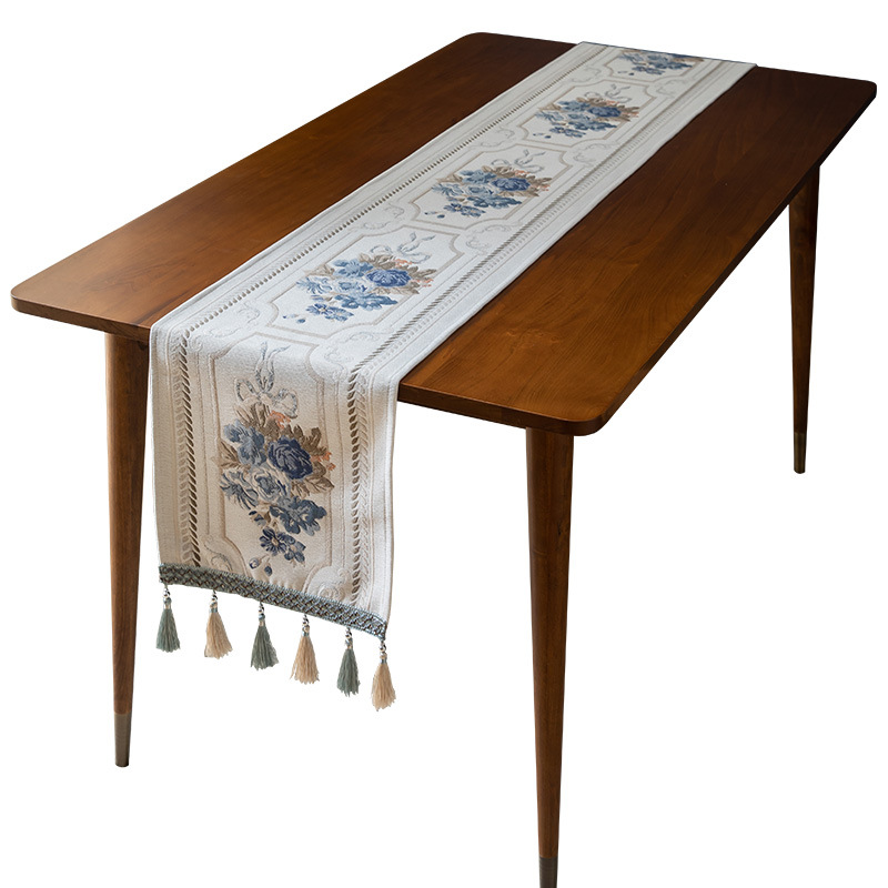 Cotton and Linen Splicing Table Flag Home Two-color Woven Tassel Tablecloth Natural Material Homestay Pastoral Decoration