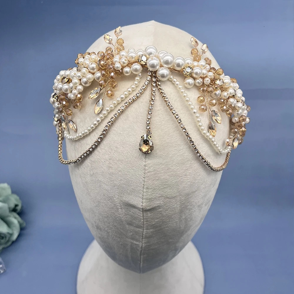 DZ266 Champagne Crystal Bridal Headband Green Blue Wedding Hair Accessories Jewelry for Women Bride Tiara Pearl Party Headpiece 250711