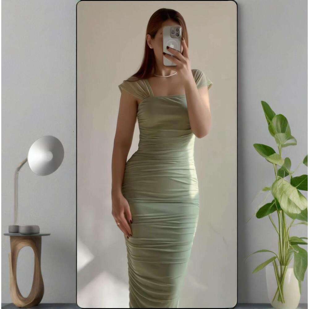 Summer New Women's Slim Waist Sexy Ruched Bodycon Dress B5