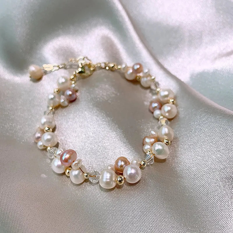 100% Natural Freshwater Pearl Crystal 14K Gold Filled Female Jewelry Sets For Women Necklace Bracelet Wholesale Gifts No Fade 250712