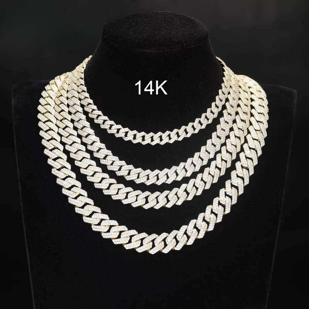 Designer necklaceBoy Hip-Hop Accessories 8mm-14mm 14k Gold and Sier 2 Rows VVS Cubic Zirconia Iced Cuban Chain Necklace