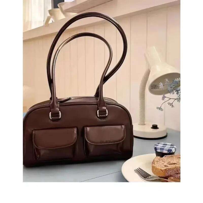 Korean Sane Style Oil Bowling Boston Tote Baerarm Bag For Women