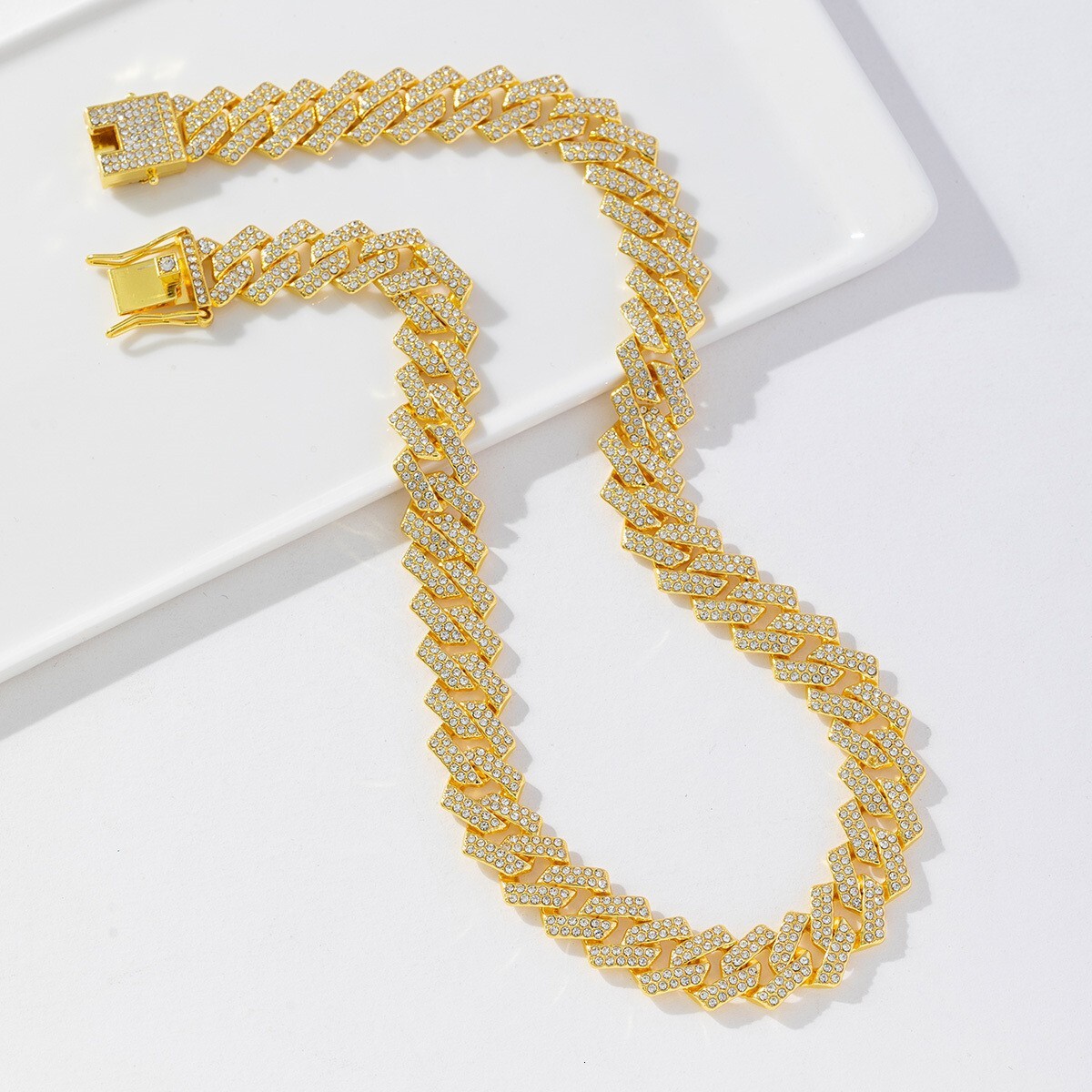 Luxury Jewelry Designer Jewelry Cross-border European And American Style Personality Hip-hop Alloy Diamond Chain Necklace Double Row Diamond Collarbon