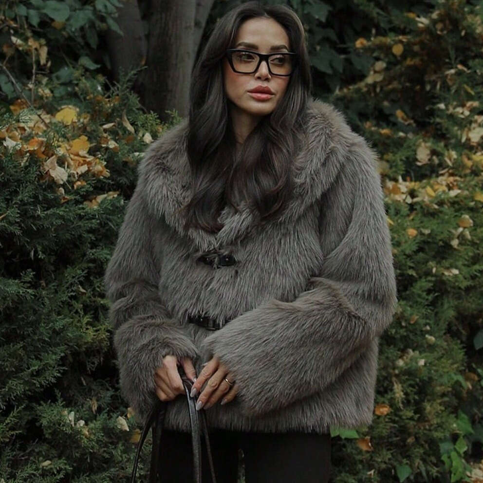 TRAFZA Women's Thick Lamb Wool Winter New Fur Coat B5