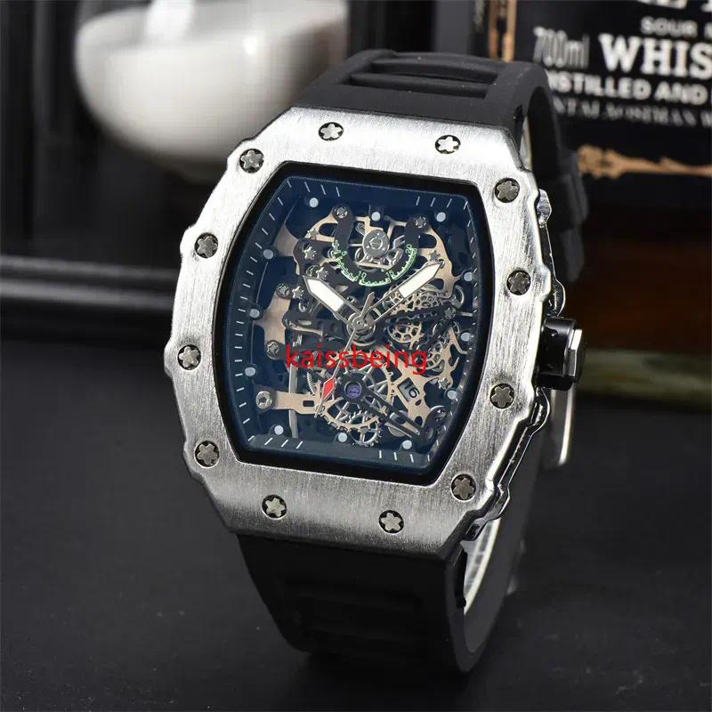 Popular Brand Luxury Watches for Men Sport Quartz Wristwatch Fashion Rubber Strap Sports Automatic Date Daily Waterproof Titanium Skeleton Male Clocks for Gift