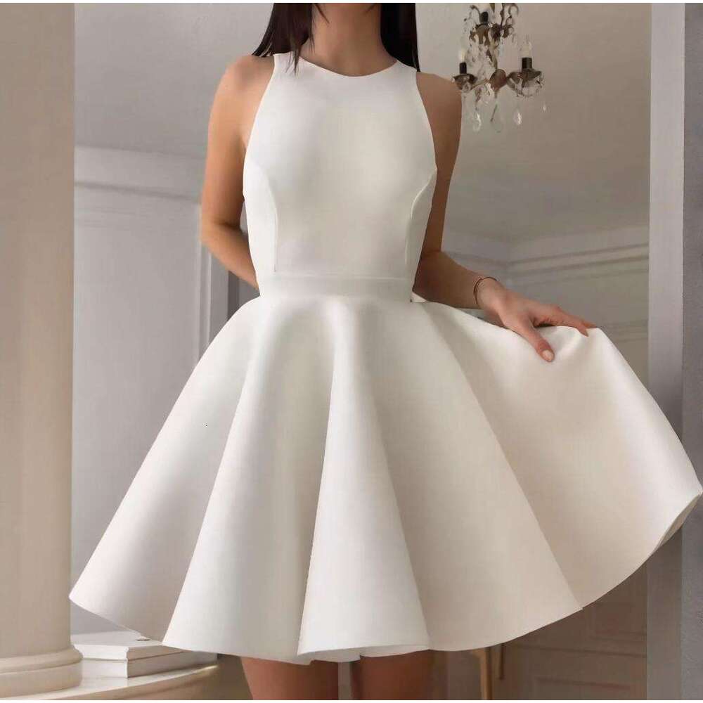 Summer New Women's Solid Color Round Neck Sleeveless Gentle Style Fashion Backless B5