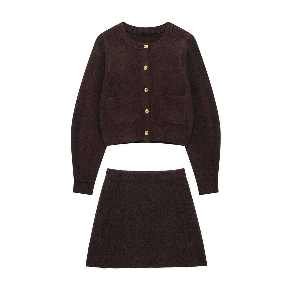 TRAFZASHEIN Women's Round Neck Long Sleeve Knitted Jacket High Waist Mini Skirt Casual Set B5