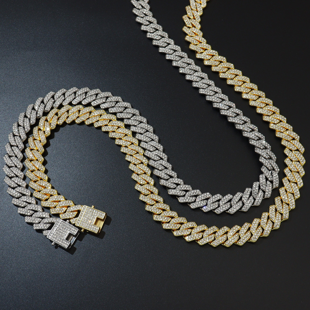 Luxury Jewelry Designer Jewelry 14mm Diamond Chain Wide European And American Hip-hop Style Unisex Full Diamond Double Row Diamond Necklace Trendy Acc
