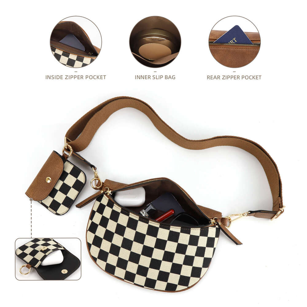 2025 Checkerboard Classic Chest with Earphone Holder Waist Shoulder Crossbody Bag Trendy Versatile Women In Stock