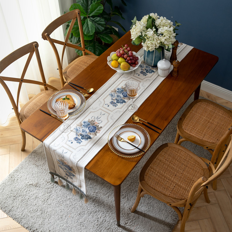 Cotton and Linen Splicing Table Flag Home Two-color Woven Tassel Tablecloth Natural Material Homestay Pastoral Decoration