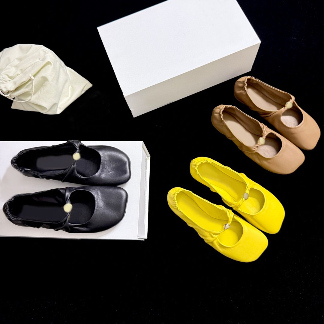 designer shoes Paris designer Black Ballet Flats Shoes Women Metal round buckle decoration Pebble soft ballerina in nappa lambskin Ballerina Ladi