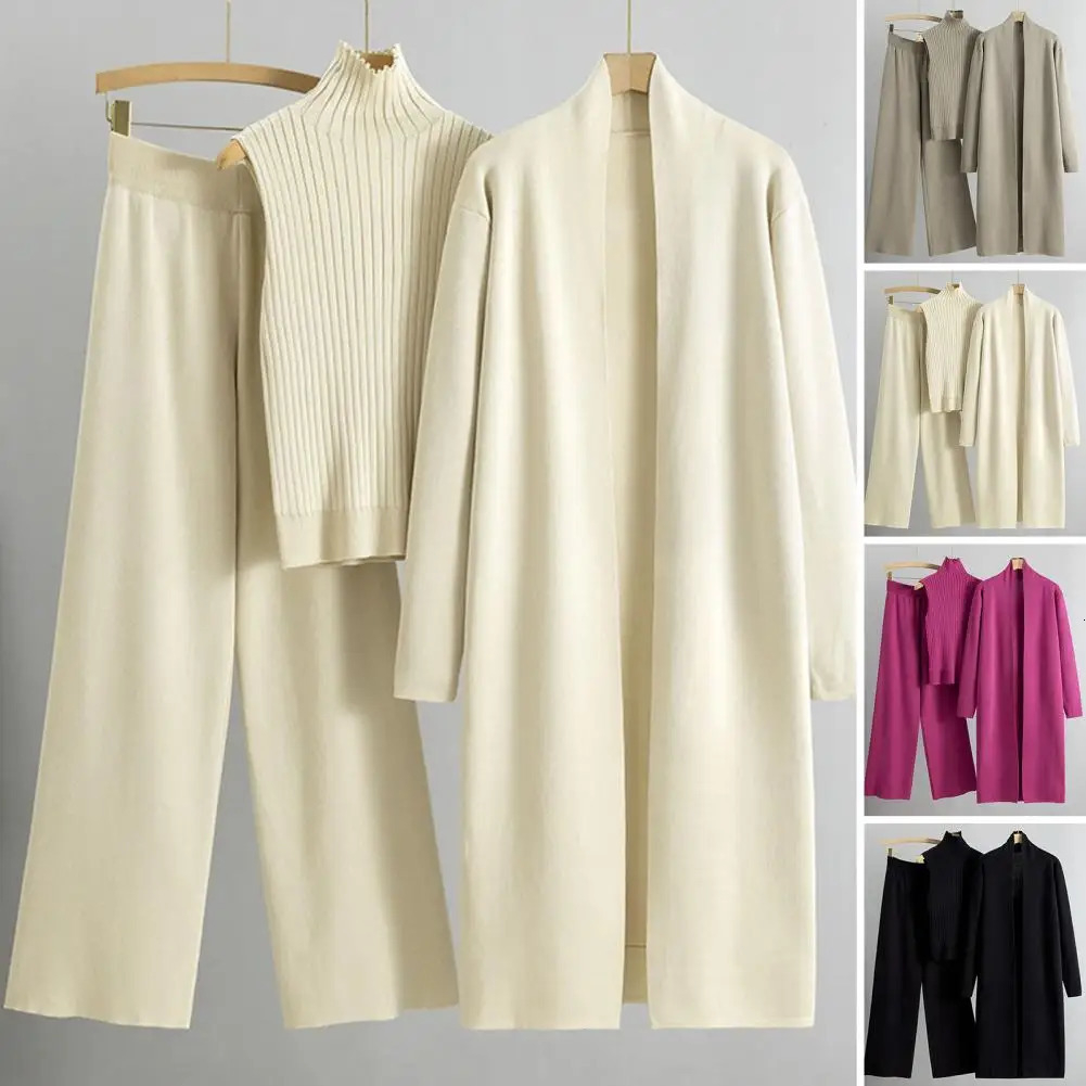 Spring Autumn 3 Piece Women Cardigan Tracksuits Knitted Pant Set Ladies Sweater Suit Vintage Fashion Ladies 3 Piece Set clothing 250714
