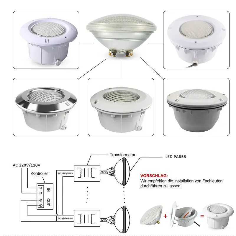 Pool headlights 18W 36W 54W par56 led 12Vac RGB focos led para piscinas warm white cold white X250715