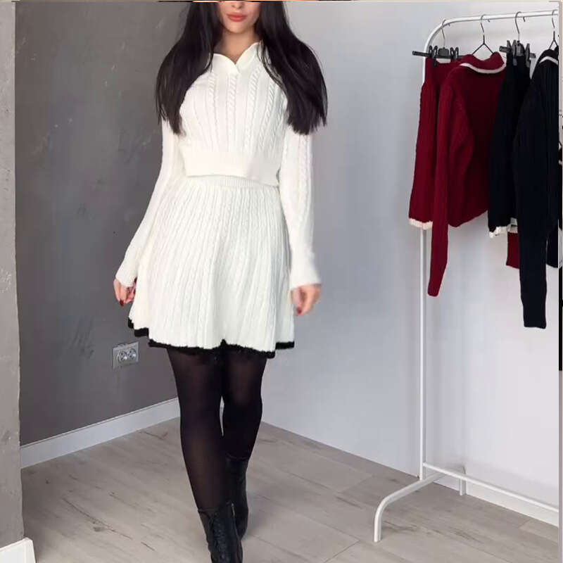 Autumn New Women's Knitted Long Sleeve Short Dress Professional Commuting Fashionable Elegant Set B5