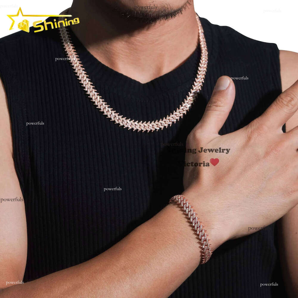 Hot Sale Soild Sier Rose Gold Plated Hip Hop Necklace 10MM VVS Moissanite Dia Spike Cuban k Chain