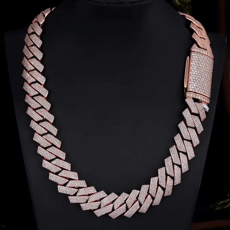 High designer braceletCustom Made Rose Jewelry Gold Plated Links DEF Vvs Wholesale All Size Round Moissanite Cuban Chain
