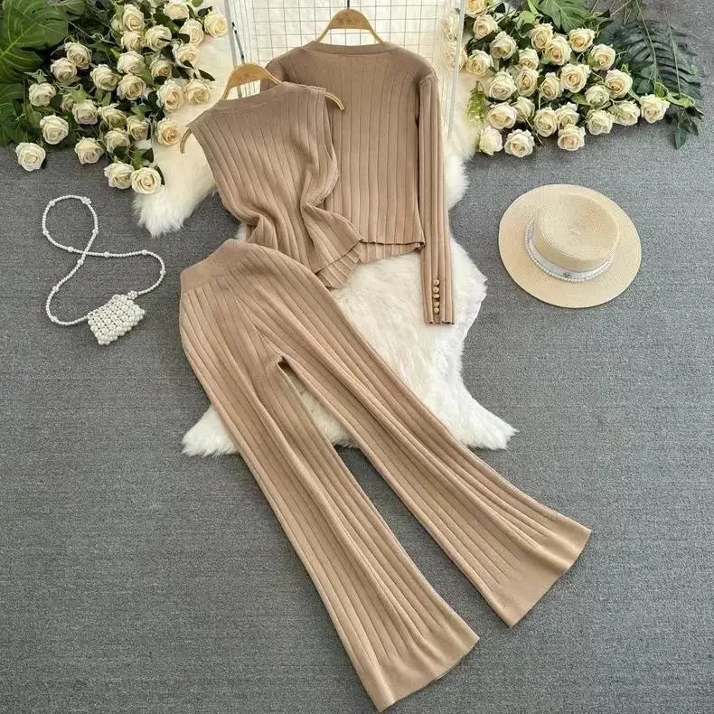 Fashionable Long Sleeve Suit Knit Sweater Loose-Fit Stand Collar Spring Autumn Two-Piece Set China Mainland Origin 250714
