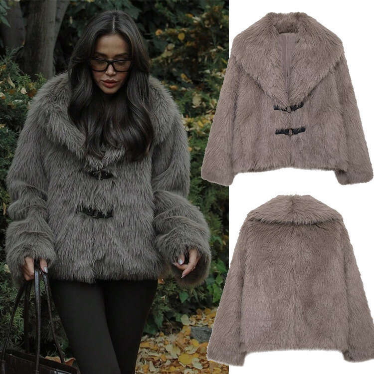 TRAFZA Women's Thick Lamb Wool Winter New Fur Coat B5