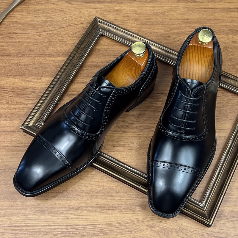 Three-joint leather shoes for men genuine leather pointed toe British style business formal wear men's shoes wedding groom shoes high-end handmad