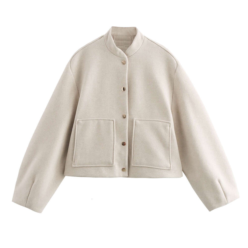 TRAFZA Women's Fashionable Elegant Versatile Hidden Button Faux Wool Jacket Coat B5