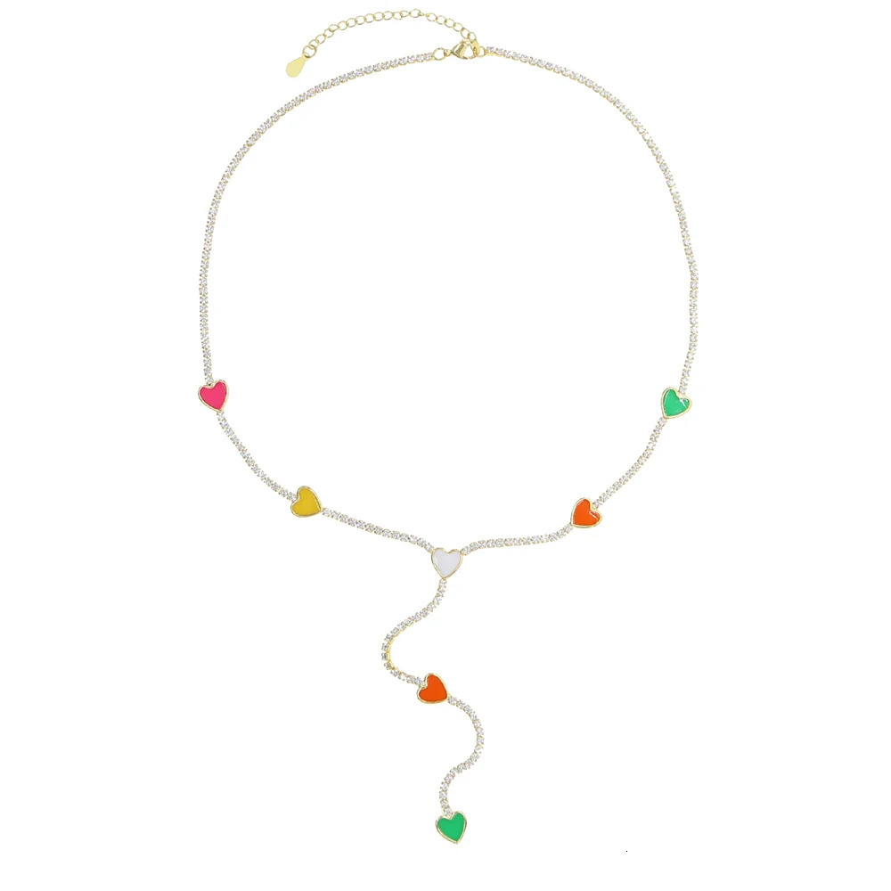 Summer Arrived Candy Enamel Heart Charm Choker Chain Long Y Lariat Necklaces For Sexy Women Girl Party Wedding Jewelry 250711