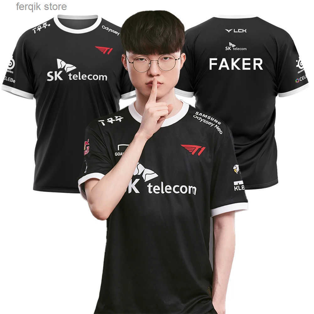 2023 League Of Legends World Finals SKT T1 T Shirt LOL Games Esports Team Uniform T-shirt MSI Faker Zeus Fan Support Boys Jersey S250715