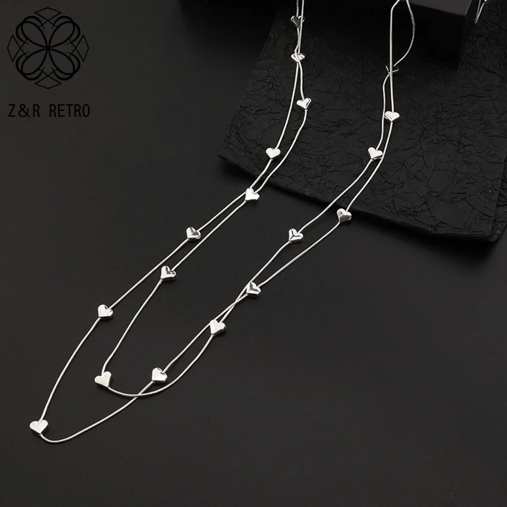 Vintage Long Collares Chains Necklace with Cute Sweet Heart in Gothic Pendants Jewelry for Women Suspension Valentines Day 250711