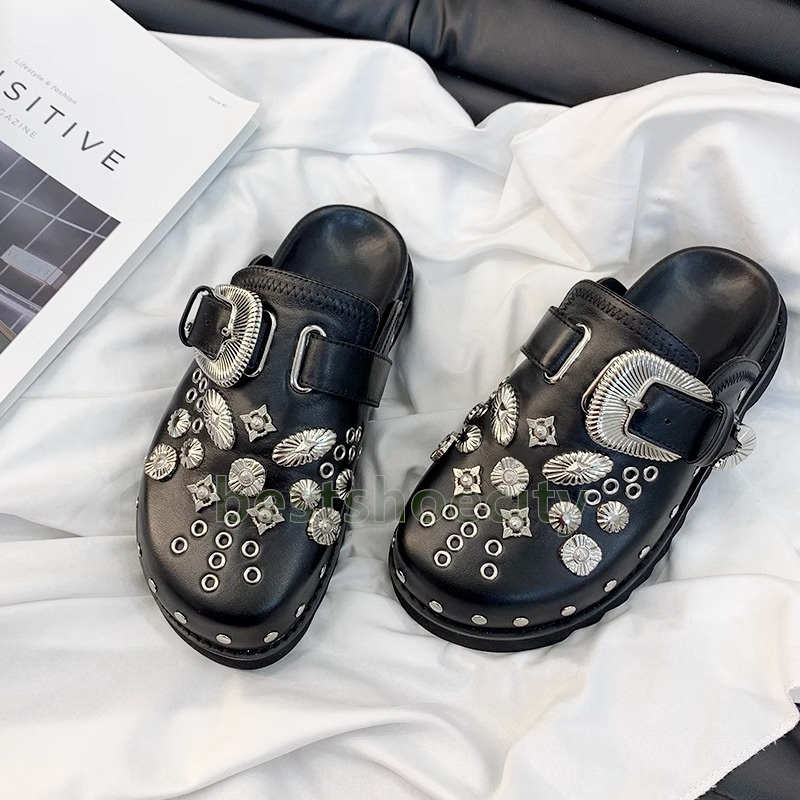 designer slides women sandals rivet slippers summer retro luxury flat womens sliders casual fashion mules shoes durable anti-slip slipper