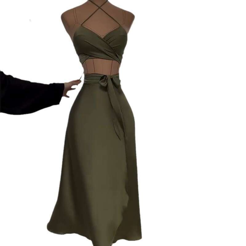 Summer New Strapless Slim Waist Beach Vacation Skirt Set Women's Fashion B5