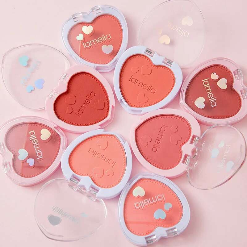 Lovely Heart Monochrome Makeup Palette Mineral Powder Red Rouge Natural Cream Cheek Tint Orange Pink Blush Cosmetic X250715 X250715