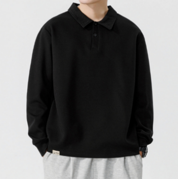 88 Men Long-sleeved Autumn and Winter Heavy Loose Solid Color Lapel Youth Casual