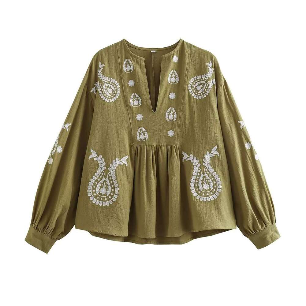 Trafzay2k Summer Women's New Loose Cotton Embroidered Shirt Top B5