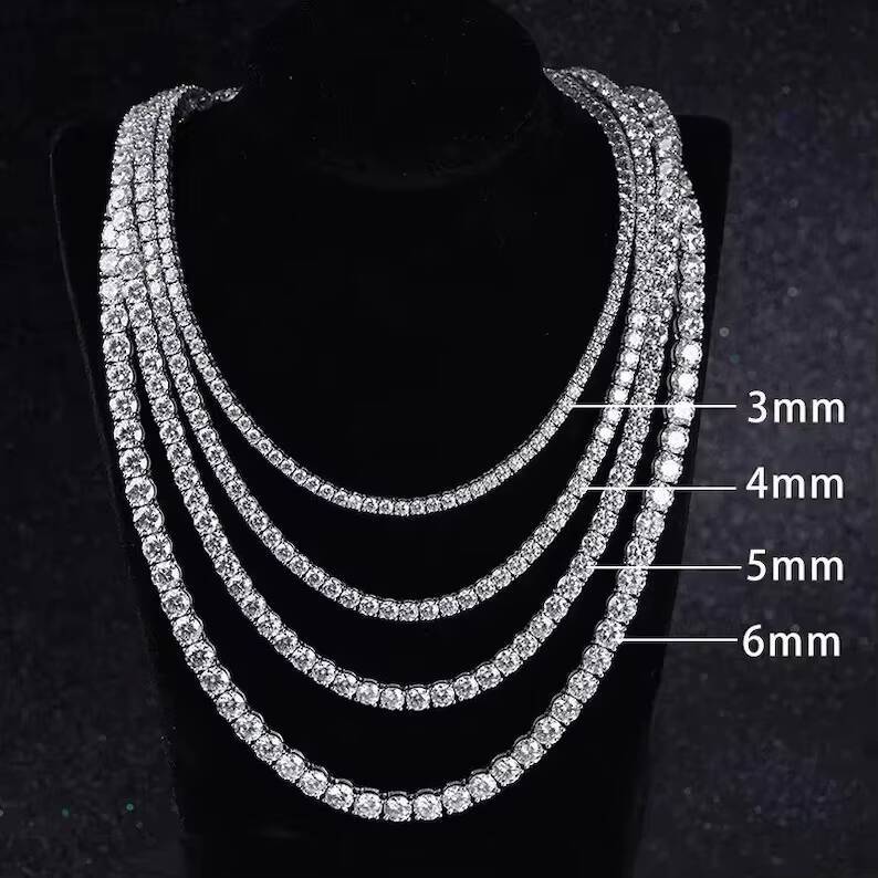 In Stock Tennis Necklace 925 Sterling Silver VVS Iced Out Moissanite Diamond 3-6mm Tennis Chain