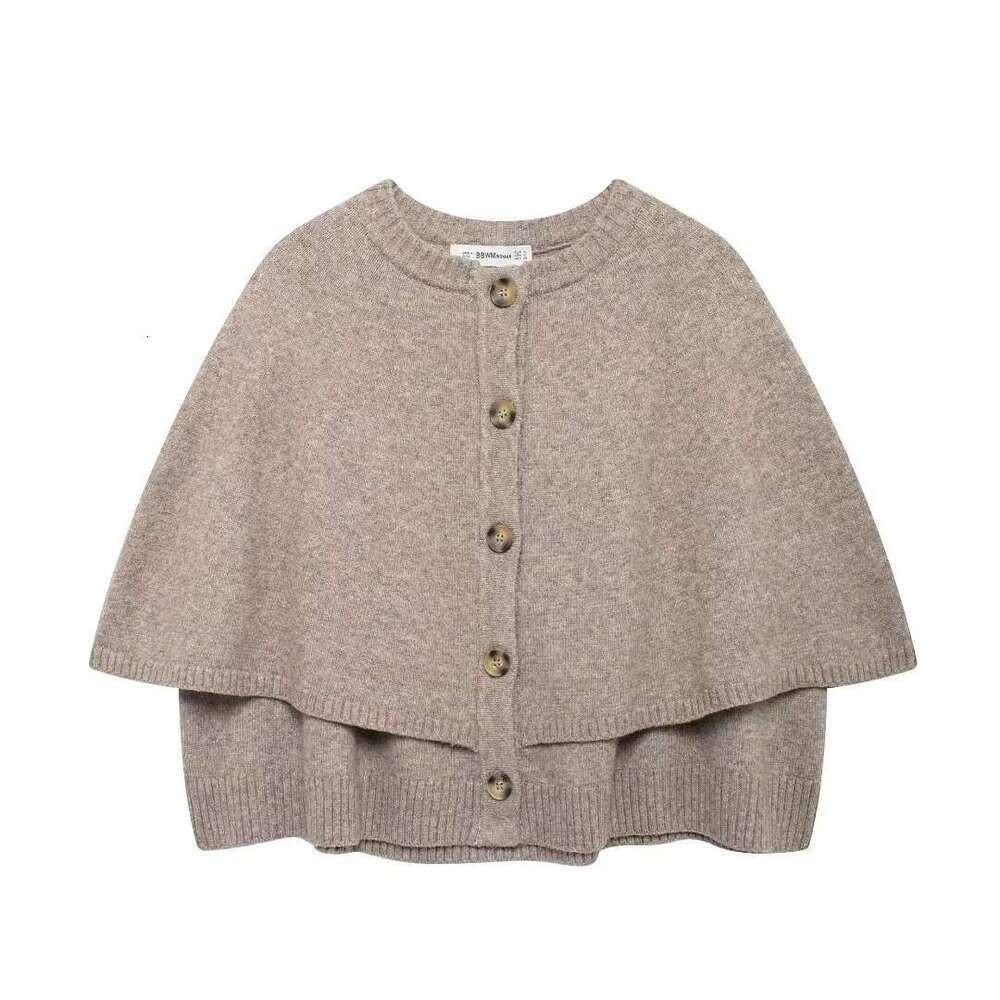 TRAFZA Early Spring And Autumn New Style Women's Fashion Casual Round Neck Knitted Shawl Short Coat B5