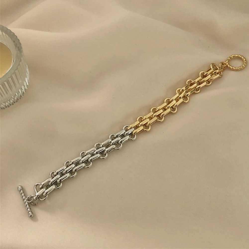 GHIDBK Punk Half Gold Color Half Silver Color Chunky Wide Chains Bracelets Woman Rock Toggle Clasp Bracelet Statement JewelryXJ250715 - view 7