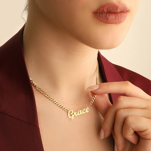 Luxury Jewelry Designer Jewelry Cross-border Hot Selling European And American Hip-hop English Name Letter Pendant Necklace Titanium Steel Chain Thick