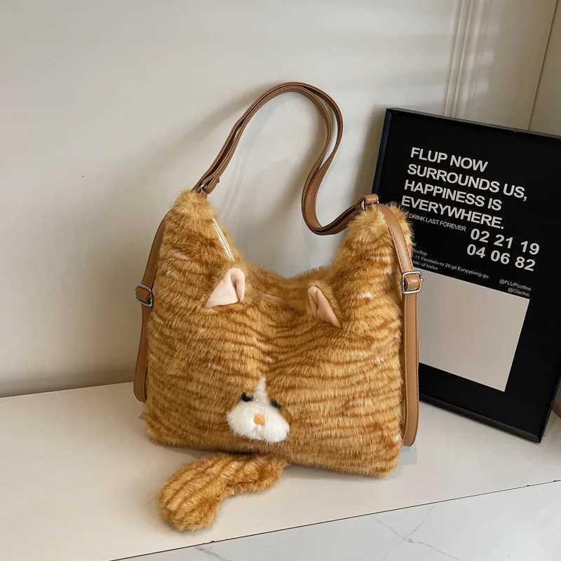 Women Bag Cat Furry Orange Cat High-Capacity Shoulder Bag Pures and Bags Crossbody Girls Bag Small Fresh Y250719