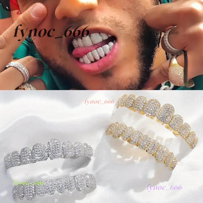 Halloween Hip Hop Braces Copper Real Gold Plated Personality Funny Punk Morganite Full Inlaid Big Gold Teeth Jewelry