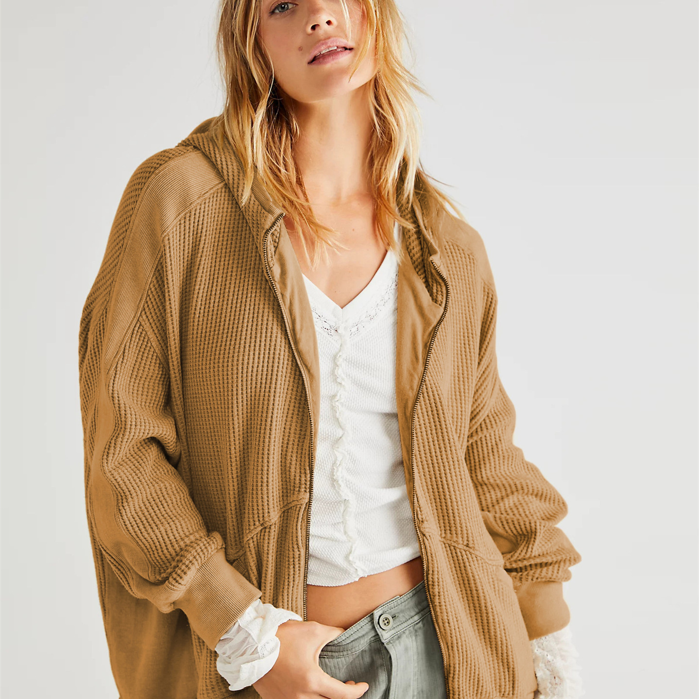 new Free shipping designer for women Cardigan zipper versatile hoodie jacket women hoodie mid length jacket