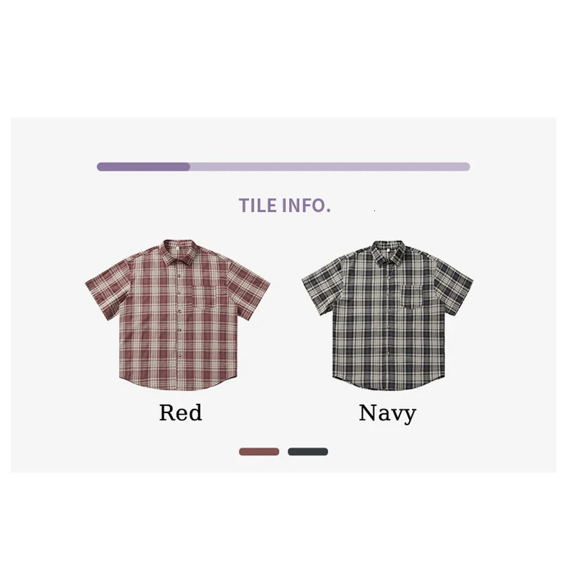 TFETTERS Vintage Plaid Shirts Mans Spring Summer Baggy Short Sleeve Shirts for Men Korean Fashion Clothes Teenagers 250715